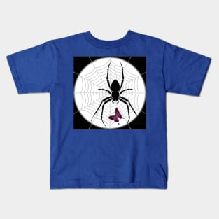 The spider and the butterfly in the web Kids T-Shirt